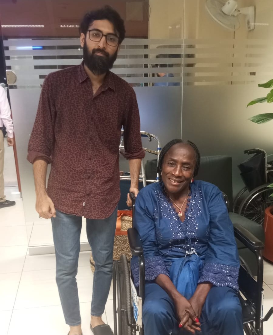 Patient and doctor walking together